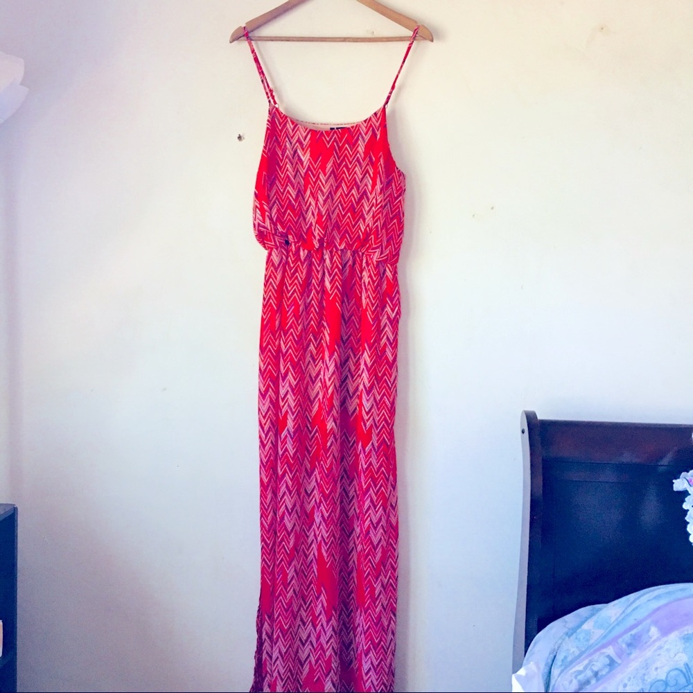 Los Angeles Fire Red Chevron Maxi Dress XL